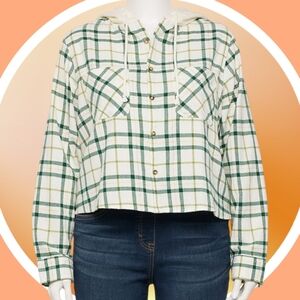 NWT Crop Button Up Shirt w Hood & Flap Button Box Pockets 2XL